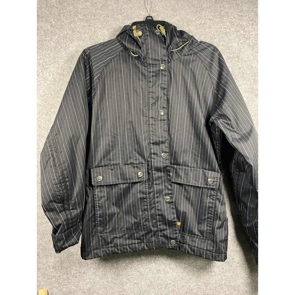 Foursquare Outerwear Womens Snowboard Jacket Black Blue Pinstripe Hooded Size M
